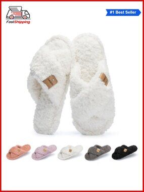 ✨ Fuzzy Open Toe Slippers for Women Cozy Memory Foam House Shoes Indoor
